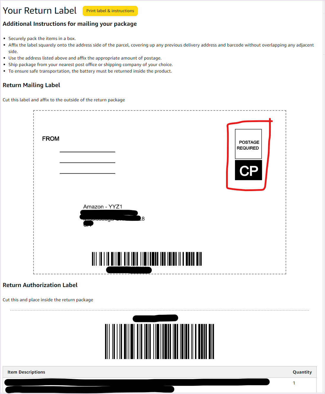 Outlets Pre-Return Shipping Label